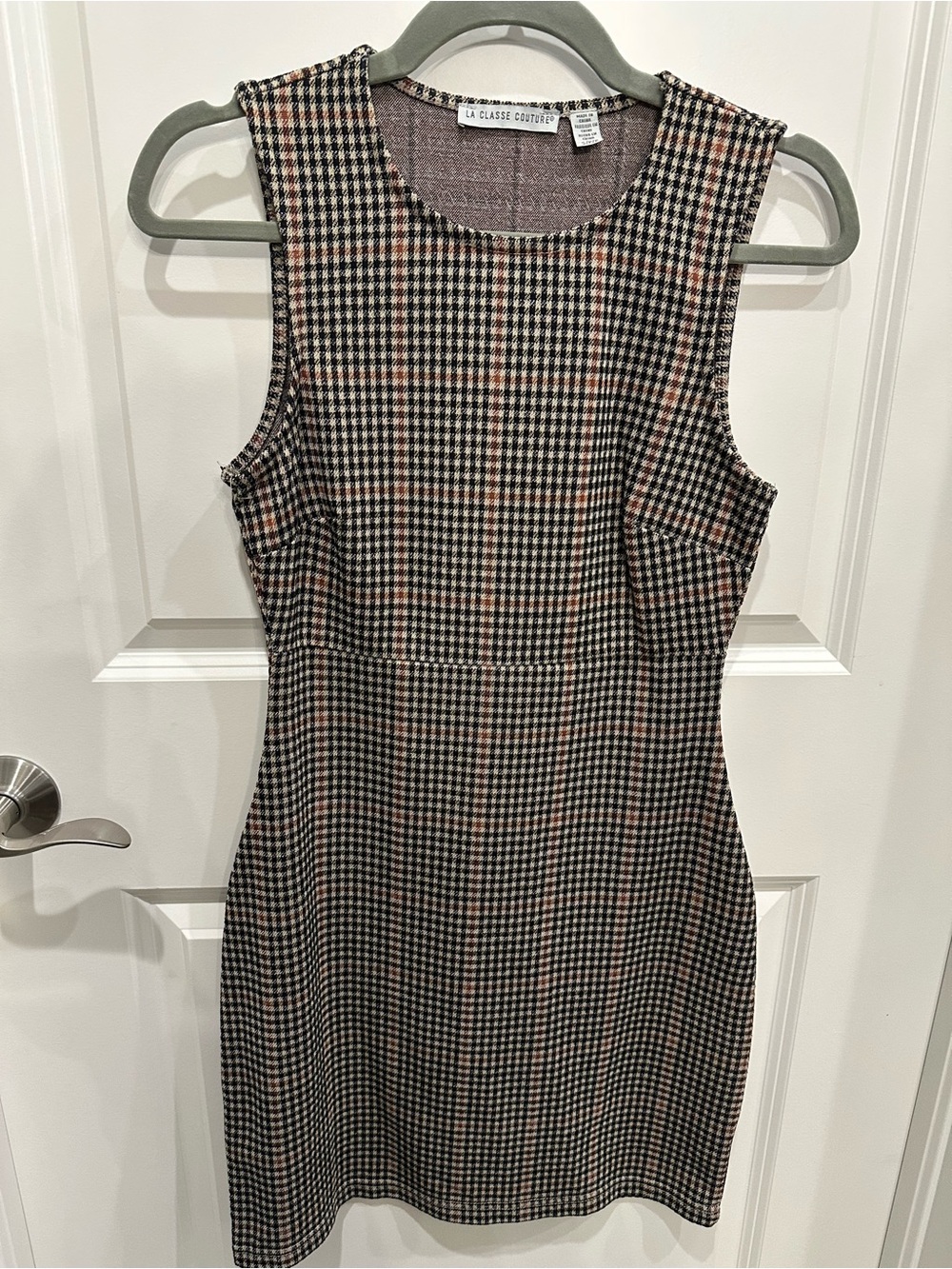 La Classe Couture Plaid Sleeveless Mini Dress in Black and Brown